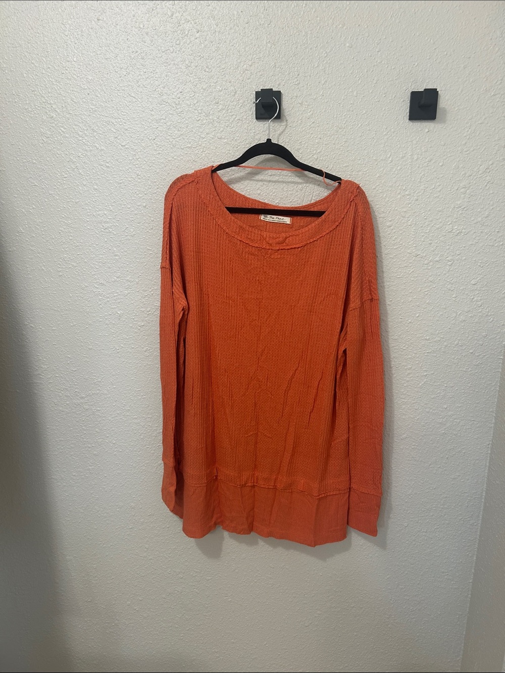 We The Free Orange Waffle Knit Scoop Neck Long Sleeve Top
